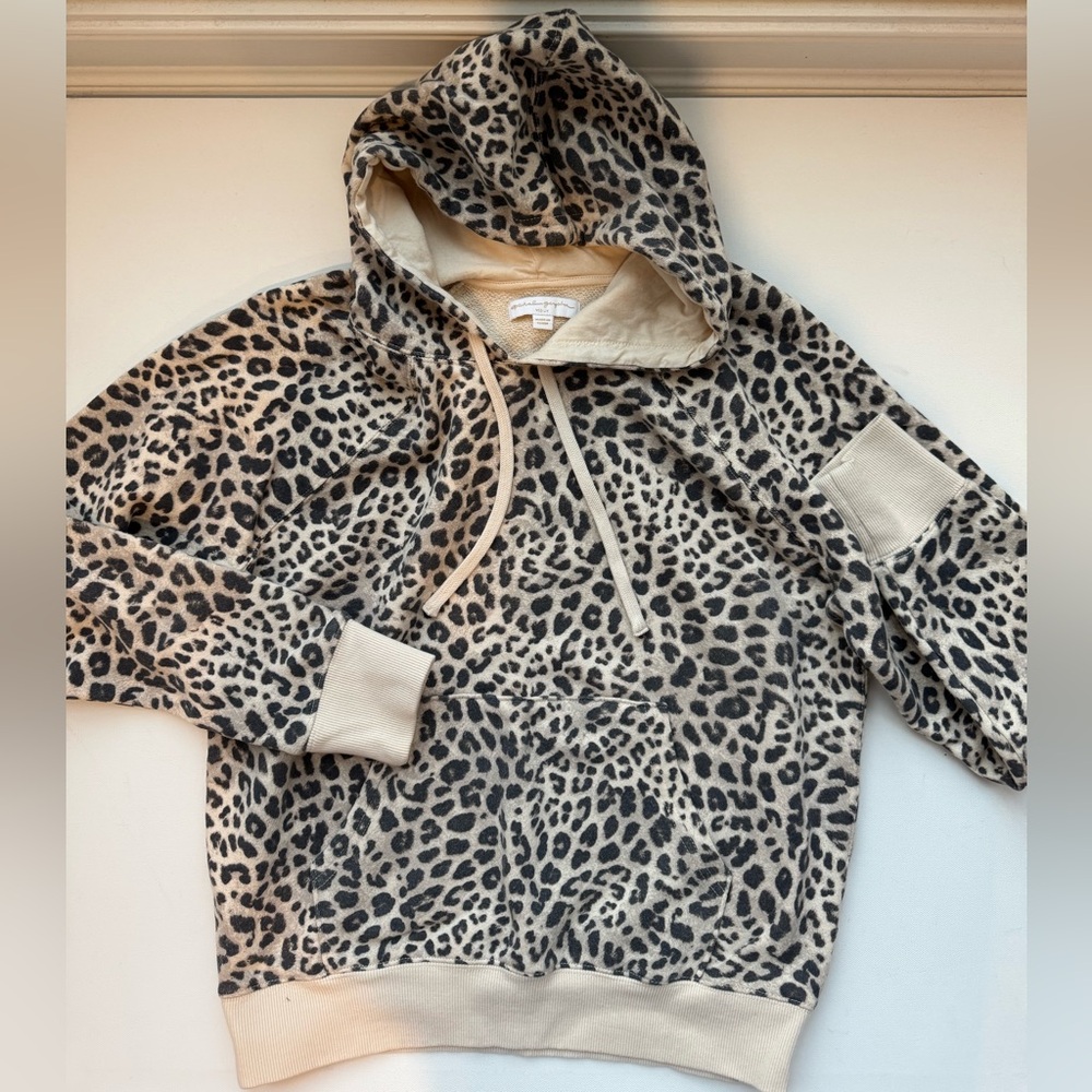 Spiritual Gangster Leopard Print Hoodie in Beige and Black